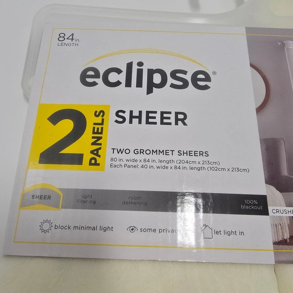 Eclipse 4 Sheer Curtain Panels 84x40 inch Crushed Voile Ivory Silver Grommets